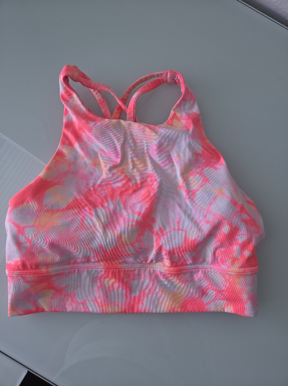 Lululemon ENERGY BRA High Neck Long Line SZ 8 Orange And Pink Tie Dye